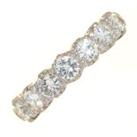 A SEVEN STONE DIAMOND RING, THE BRILLIANT CUT DIAMONDS 1.2CT, H/I COLOUR, VS2 CLARITY APPROX, IN