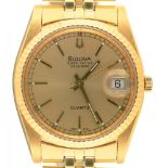 A BULOVA GOLD PLATED SUPER SEVILLE QUARTZ GENTLEMAN'S WRISTWATCH, GOLD PLATED BRACELET, BULOVA P6,