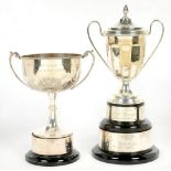 AN EPNS TROPHY CUP, 26 CM H, INSCRIBED THE EDGAR WAIN TROPHY PRESENTED 1991, AND TWO OTHERS++LOOSE