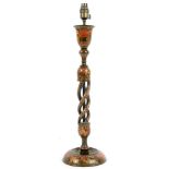 A KASHMIR PAINTED AND VARNISHED WOOD CANDLESTICK, 51CM H EXCLUDING LATER ELECTRIC FITMENT, EARLY