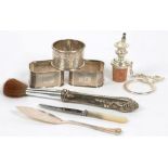 MISCELLANEOUS SILVER AND PLATED ARTICLES, INCLUDING A PAIR OF GEORGE VI SILVER NAPKIN RINGS,