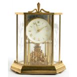 A KUNDO HEXAGONAL BRASS ANNIVERSARY CLOCK, 25CM H