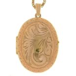 A 9CT GOLD LOCKET ON 9CT GOLD CHAIN, 6.5G++LIGHT WEAR CONSISTENT WITH AGE