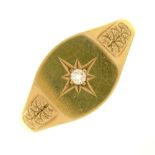 A GYPSY SET DIAMOND SIGNET RING IN 9CT GOLD, 10G, SIZE W++SURFACE WEAR CONSISTENT WITH AGE