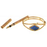 A LAPIS LAZULI BANGLE IN SILVER GILT, CIRCA 1970S AND A GOLD PLATED FOUNTAIN PEN++LIGHT WEAR