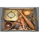 TREEN. A COLLECTION OF VICTORIAN AND LATER WOODEN WARE TO INCLUDING EXERCISE CLUB, MALLET, PLANE,