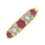A RUBY AND DIAMOND RING, IN 18CT GOLD, 3G, SIZE O++LIGHT WEAR CONSISTENT WITH AGE