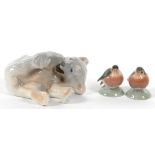 A ROYAL COPENHAGEN MODEL OF A POLAR BEAR CUB AND TWO SIMILAR CHICKS, PAIR 11CM L, PRINTED AND