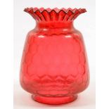 A CRANBERRY GLASS HONEYCOMB MOULDED LAMP SHADE, 29CM H