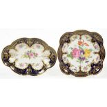 TWO STAFFORDSHIRE COBALT GROUND DESSERT DISHES, DECORATED WITH FLOWERS AND RICHLY GILT, 24 AND