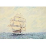 CONTINENTAL SCHOOL, A CLIPPER SHIP, INDISTINCTLY SIGNED AND DATED 29, WATERCOLOUR, 25 X 35CM