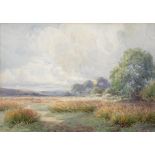 WILLIAM JAMES PALMER - LANDSCAPE, SIGNED WATERCOLOUR, 32 X 46CM AND DEAN SIMMONS - LANDSCAPE WITH