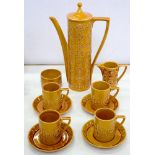 A PORTMEIRION AMBER TOTEM COFFEE SET, COFFEE POT AND COVER 33CM H, PRINTED OR MOULDED MARKS, 1960'S