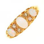 AN EDWARDIAN OPAL AND DIAMOND RING, IN 18CT GOLD, CHESTER 1906, 3.5G, SIZE P++GOOD CONDITION