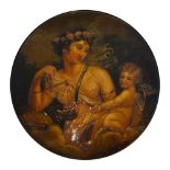 BRITISH SCHOOL, 19TH C, ALLEGORICAL SUBJECTS WITH A MAIDEN AND CUPID, A PAIR, OIL ON BOARD, 21CM D