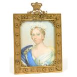 BRITISH SCHOOL, PORTRAIT MINIATURE OF QUEEN VICTORIA, IVORY, 8 X 6CM, IN FINE GILT BRASS STRUT FRAME