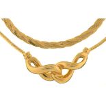 A GOLD CHAIN MARKED 14K AND AN ITALIAN GOLD NECKLACE MARKED 14CT, 16G++LIGHT WEAR CONSISTENT WITH