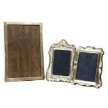 A GEORGE V SILVER PHOTOGRAPH FRAME, 19.5 X 13 CM, BIRMINGHAM 1916 AND TWO ELIZABETH II SILVER