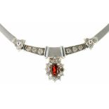 A GARNET AND DIAMOND NECKLET, IN WHITE AND YELLOW GOLD MARKED 14K, 15.5G++LIGHT WEAR CONSISTENT WITH