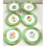 A SIR JAMES DUKE AND NEPHEWS BOTANICAL DESSERT SERVICE WITH PIERCED APPLE GREEN AND GILT BORDER,