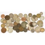 A SMALL QUANTITY OF UNITED KINGDOM SILVER COINS AND SEVERAL OTHERS