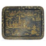 A VICTORIAN CHINOISERIE DECORATED PAPIER MACHE TEA TRAY, 57 X 75CM, C1840