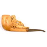 A MEERSCHAUM TOBACCO PIPE, CARVED WITH A RECLINING FIGURE OF A NUDE WOMAN, BOWL 6.5CM H, EARLY