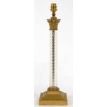 A BRASS AND 'CUT GLASS' CORINTHIAN COLUMN TABLE LAMP, 40CM H EXCLUDING FITMENT