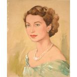 JUNE RYAN, 1953, PORTRAIT OF HM THE QUEEN, SIGNED AND DATED, WATERCOLOUR, 44 X 36CM, UNFRAMED