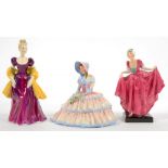 THREE ROYAL DOULTON BONE CHINA FIGURES OF YOUNG WOMEN - DELIGHT, LORETTA AND DAYDREAMS, PRINTED