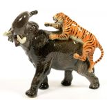 A BESWICK GROUP OF AN ELEPHANT AND TIGER, 31CM H, PRINTED MARK