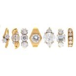 SEVEN GEM SET 14CT GOLD RINGS, 22.5G, SIZE K - M++LIGHT WEAR CONSISTENT WITH AGE