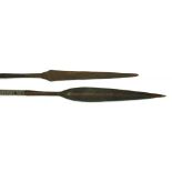 TRIBAL ART. TWO AFRICAN SPEARS, 167 AND 186CM L, CIRCA LATE 19TH / EARLY 20TH C