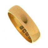 A 22CT GOLD WEDDING RING, LONDON 1957, 6G, SIZE S++LIGHT WEAR CONSISTENT WITH AGE