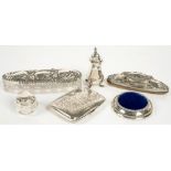 MISCELLANEOUS SILVER ARTICLES, INCLUDING A GEORGE V SILVER CIGARETTE CASE, 8 CM W, BIRMINGHAM