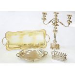 MISCELLANEOUS PLATED WARE, INCLUDING TOAST RACK, CANDELABRUM, ETC