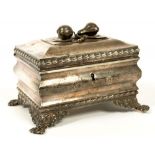 A CONTINENTAL SILVER TEA CADDY, 15 CM W, MAKER'S AND CONTROL MARKS, EARLY 19TH C, 14OZS++GOOD