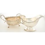 TWO GEORGE V SILVER SAUCE BOATS, 8.5 CM AND 7 CM H, LONDON 1915 AND BIRMINGHAM 1931, 8OZS 5DWTS++