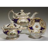 A GRAINGER WORCESTER TEAPOT AND COVER, SUGAR BOX AND COVER AND TEA CUP AND SAUCER, C1845, painted