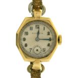 A ROLEX 9CT GOLD LADY'S WRISTWATCH, FABRIC STRAP, MARKED TO REVERSE WITH CROWN AND INSCRIBED