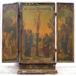 A FLORENTINE GILTWOOD AND PAINTED ALTER PIECE WITH CHROMO, REPRODUCTION, LATE 19TH / EARLY 20TH C,