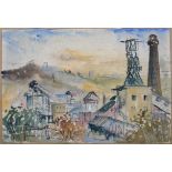 HARRY ALLEN, GEDLING COLLIERY 1963, SIGNED, PEN, INK AND WATERCOLOUR, 25.5 X 35.5CM, UNFRAMED