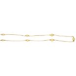 A GOLD CHAIN WITH PEARLS AT INTERVALS, UNMARKED, 2.5G++LIGHT WEAR CONSISTENT WITH AGE