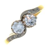 AN EDWARDIAN DIAMOND CROSSOVER RING, IN GOLD MARKED 18CT PLAT, 3.5G, SIZE M ++MARKS PARTIALLY