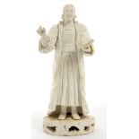 A DERBY BISCUIT FIGURE OF JOHN WESLEY, 22CM H, C1820, FAULTS