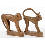 A PAIR OF CARVED WOOD MODELS OF MONKEYS, 37CM H AND CIRCA