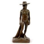 BRITISH SCHOOL, 1989 - THE ARTIST'S MODEL IN A HAT, BRONZE PAINTED TERRACOTTA MAQUETTE, SIGNED