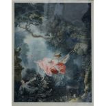 AFTER FRAGONARD THE SWING, AQUATINT PRINTED IN COLOUR, SIGNED BY THE ENGRAVER IN PENCIL (