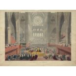 W BENNETT AFTER A PUGIN AND J STEPHANOFF, THE CEREMONY OF THE HOMAGE 19TH JULY 1821, HAND COLOURED
