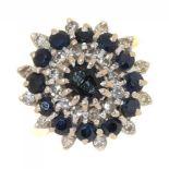 A SAPPHIRE AND DIAMOND RING, IN 18CT GOLD, LONDON 1977, 6G, SIZE O++LIGHT WEAR CONSISTENT WITH AGE